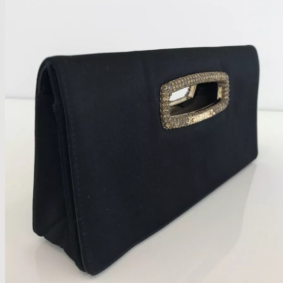 JIMMY CHOO BLACK SATIN SILK CRYSTAL CLUTCH BAG - Picture 3 of 15